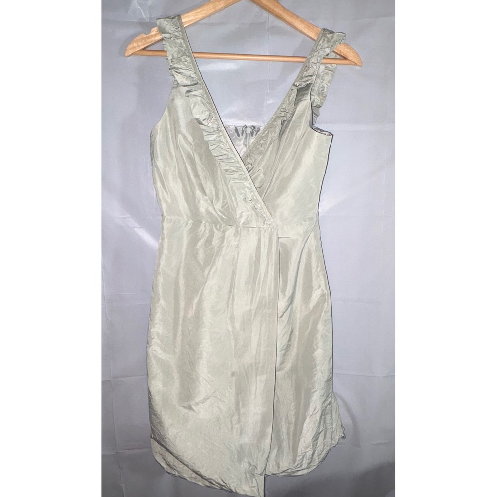 J.Crew Sage Green 100% Silk Ruffle Wrap V-Neck Cocktail Dress 48450 Size 2 Party